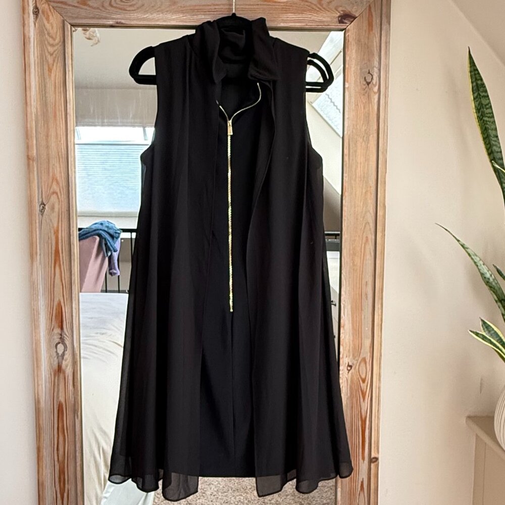 Mock Neck Chiffon Trapeze Dress - Picture 2 of 11